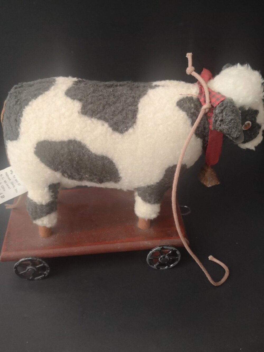Hallmark "American Landscape" Plush Black & White Holstein Cow on Wood Base